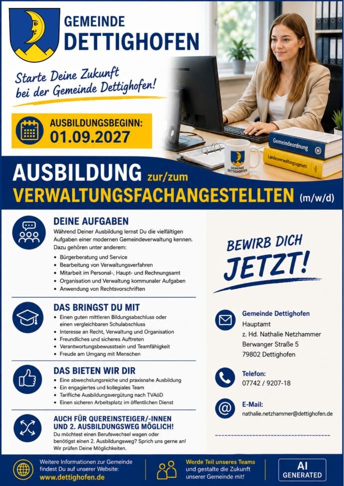 Stellenanzeige Ausbildungsstelle zum/zur Verwaltungsfachangestellten