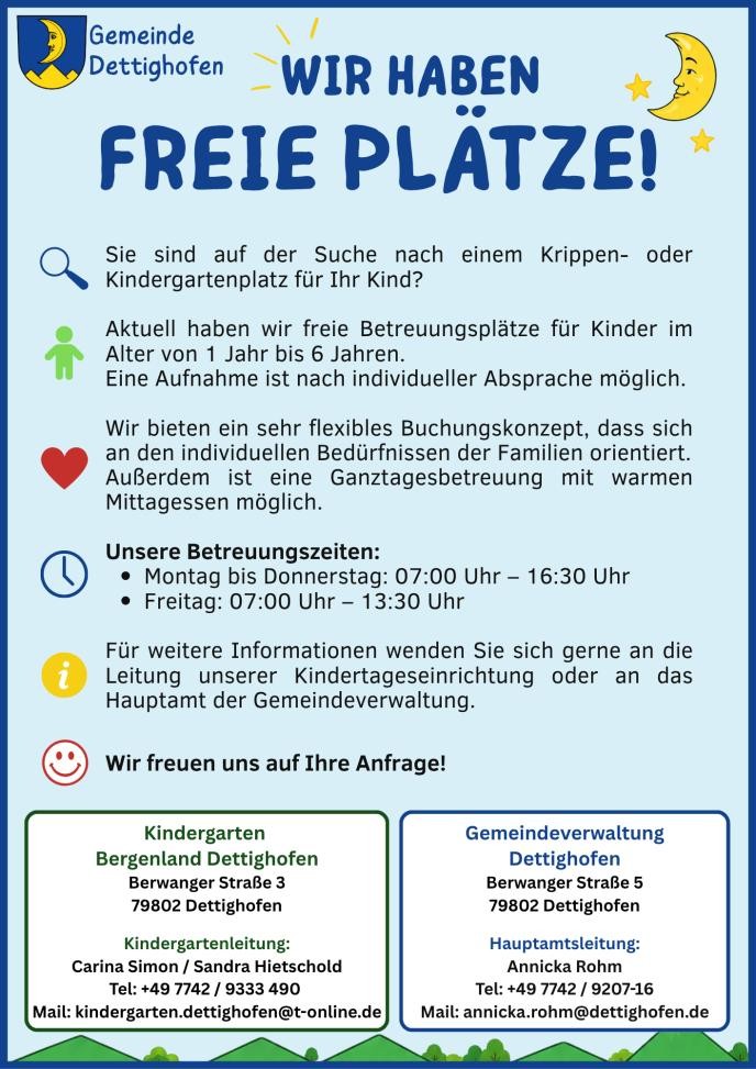 Anzeige Freie Plätze Kindergarten Bergenland